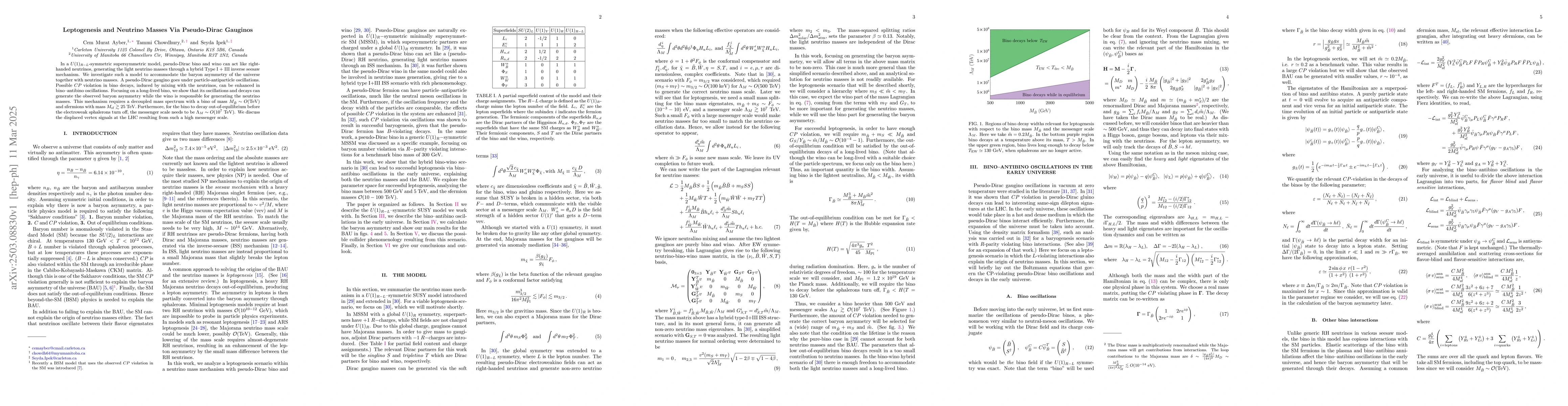 Thumbnail for Leptogenesis and Neutrino Masses Via Pseudo-Dirac Gauginos