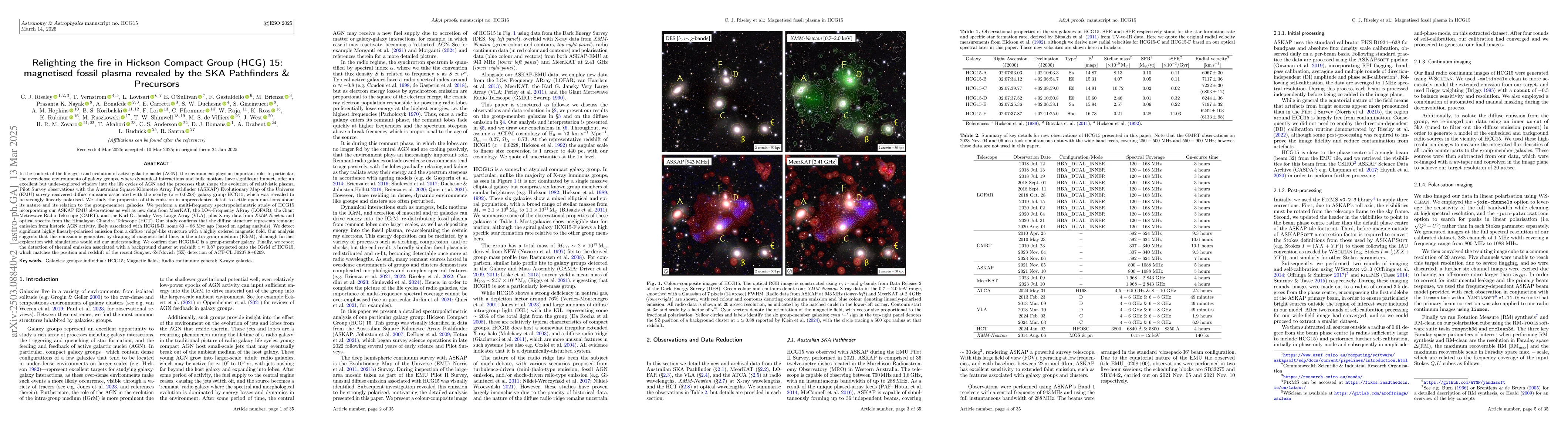 Thumbnail for Relighting the fire in Hickson Compact Group (HCG) 15: magnetised fossil
  plasma revealed by the SKA Pathfinders & Precursors