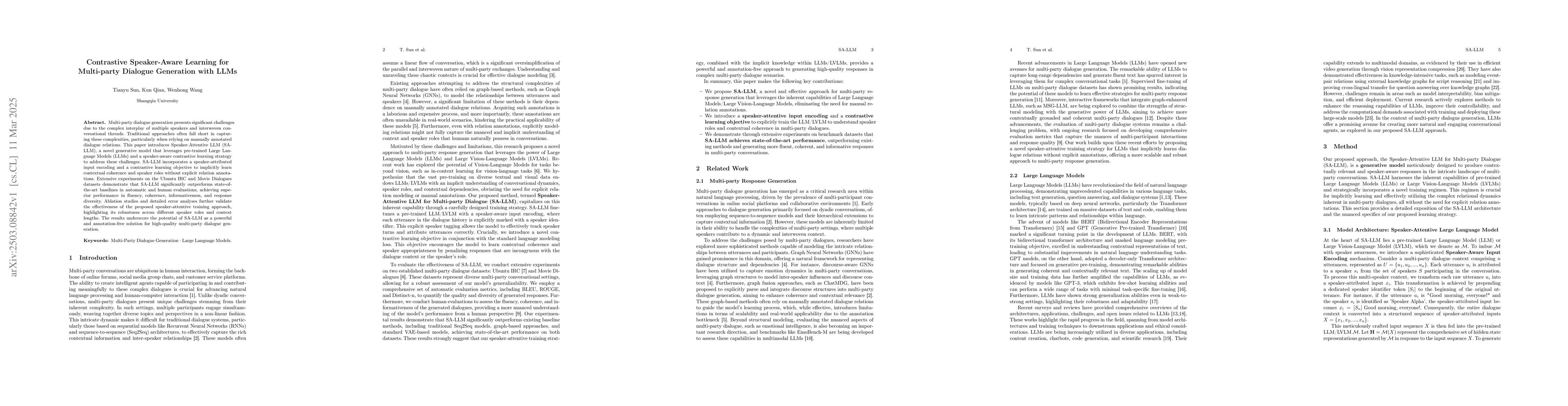 Thumbnail for Contrastive Speaker-Aware Learning for Multi-party Dialogue Generation
  with LLMs