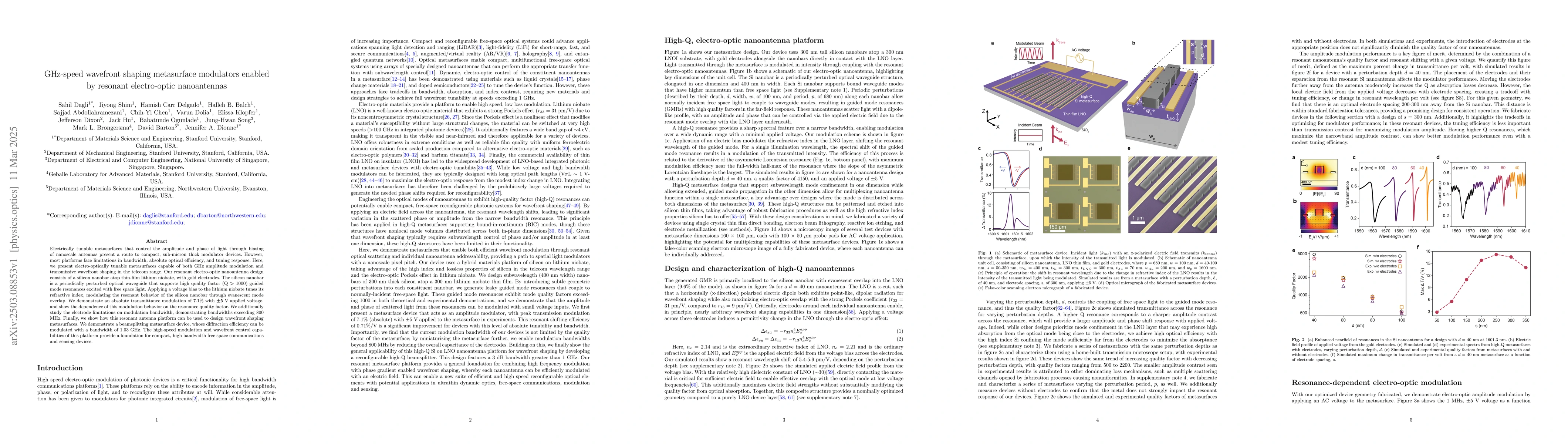 Thumbnail for GHz-speed wavefront shaping metasurface modulators enabled by resonant
  electro-optic nanoantennas