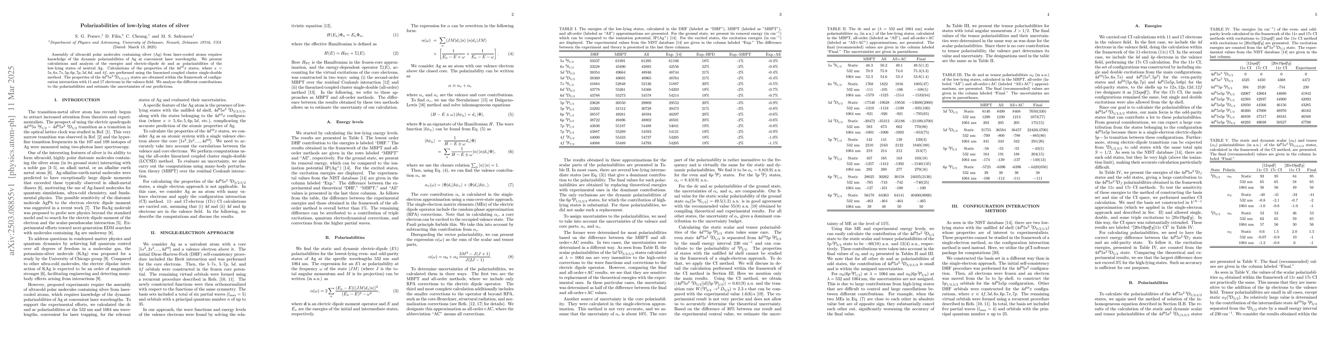 Thumbnail for Polarizabilities of low-lying states of silver