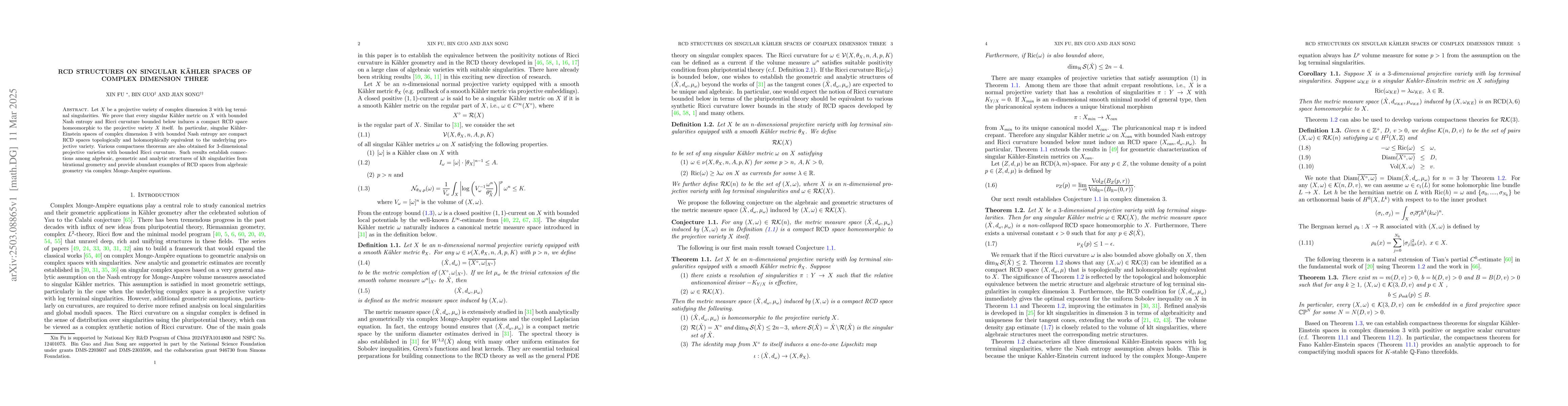 Thumbnail for RCD structures on singular Kahler spaces of complex dimension three