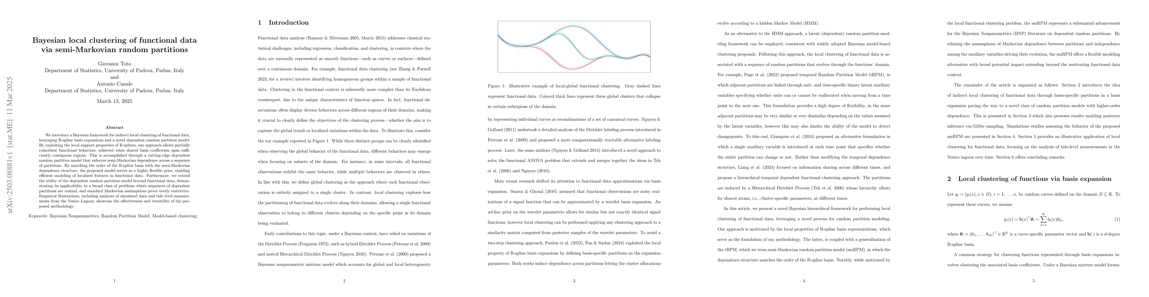 Thumbnail for Bayesian local clustering of functional data via semi-Markovian random
  partitions