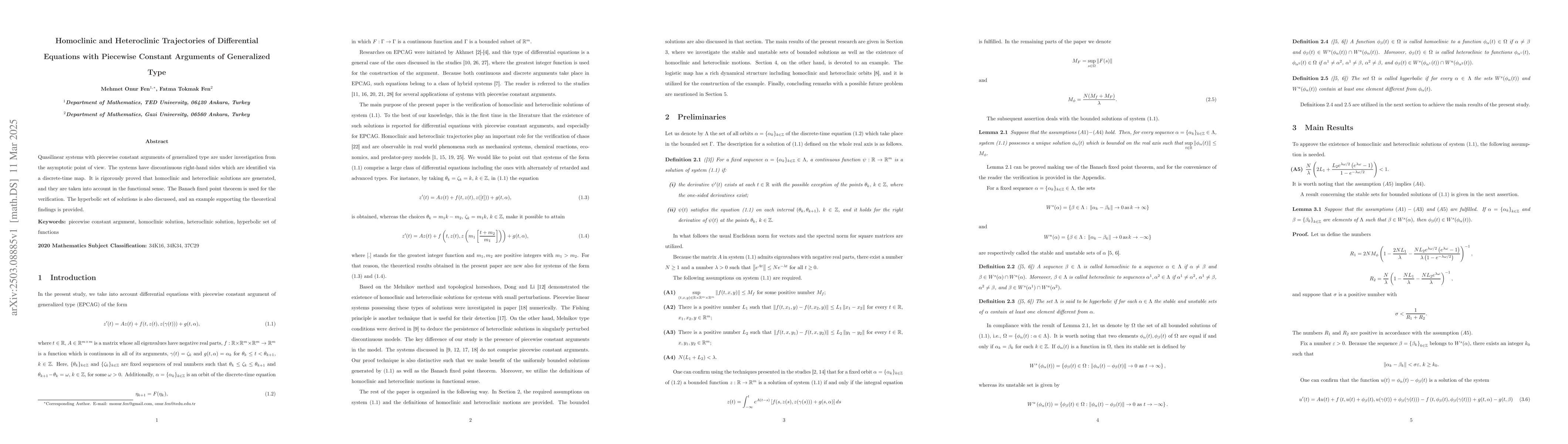 Thumbnail for Homoclinic and Heteroclinic Trajectories of Differential Equations with
  Piecewise Constant Arguments of Generalized Type