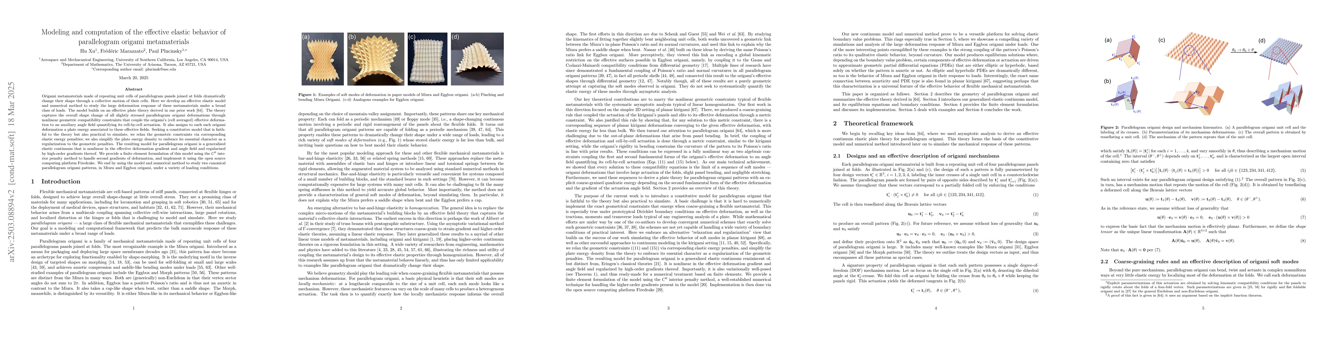 Thumbnail for Modeling and computation of the effective elastic behavior of
  parallelogram origami metamaterials