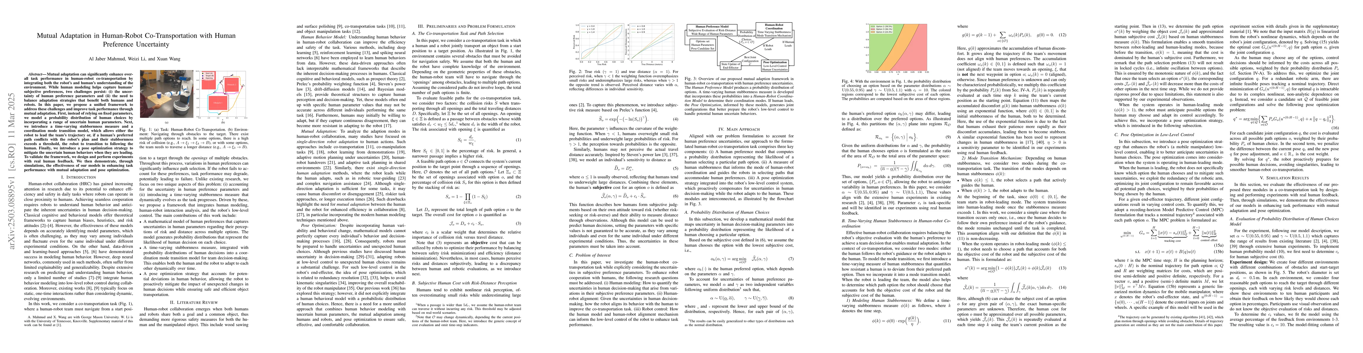 Thumbnail for Mutual Adaptation in Human-Robot Co-Transportation with Human Preference
  Uncertainty