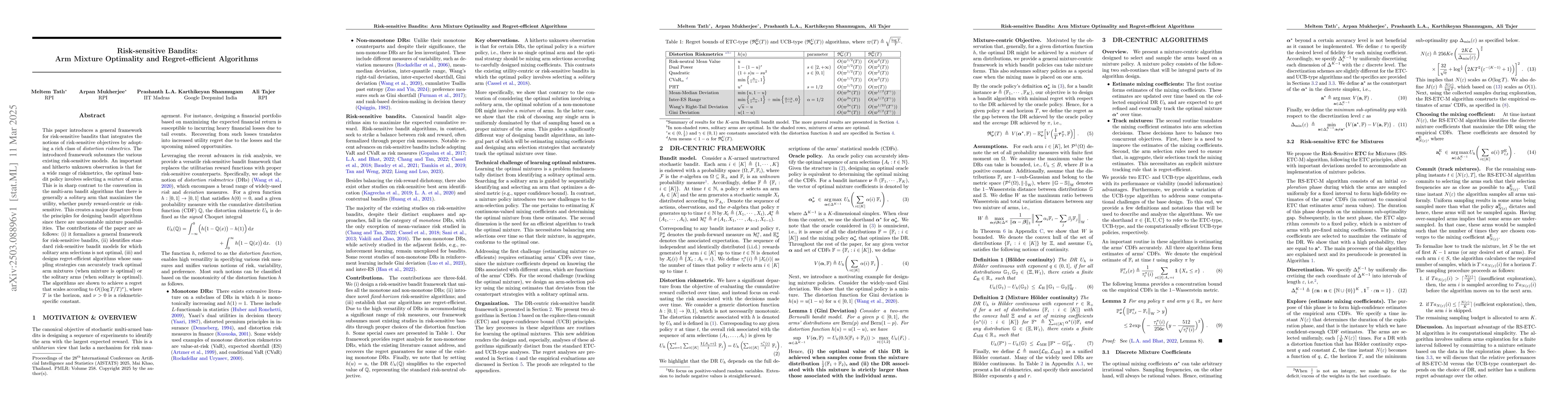 Thumbnail for Risk-sensitive Bandits: Arm Mixture Optimality and Regret-efficient
  Algorithms