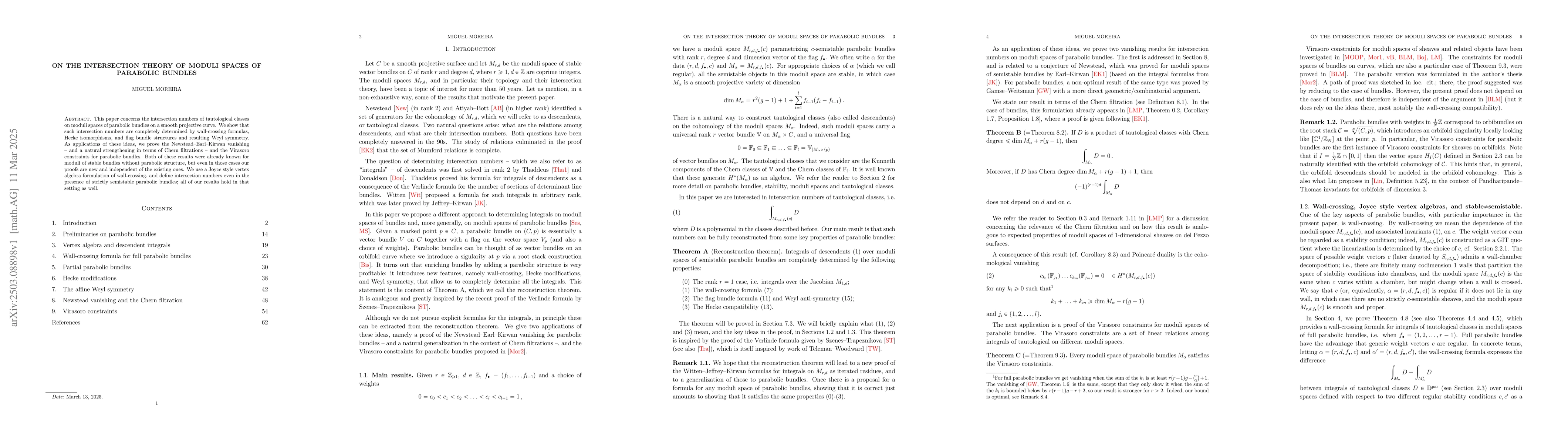 Thumbnail for On the intersection theory of moduli spaces of parabolic bundles
