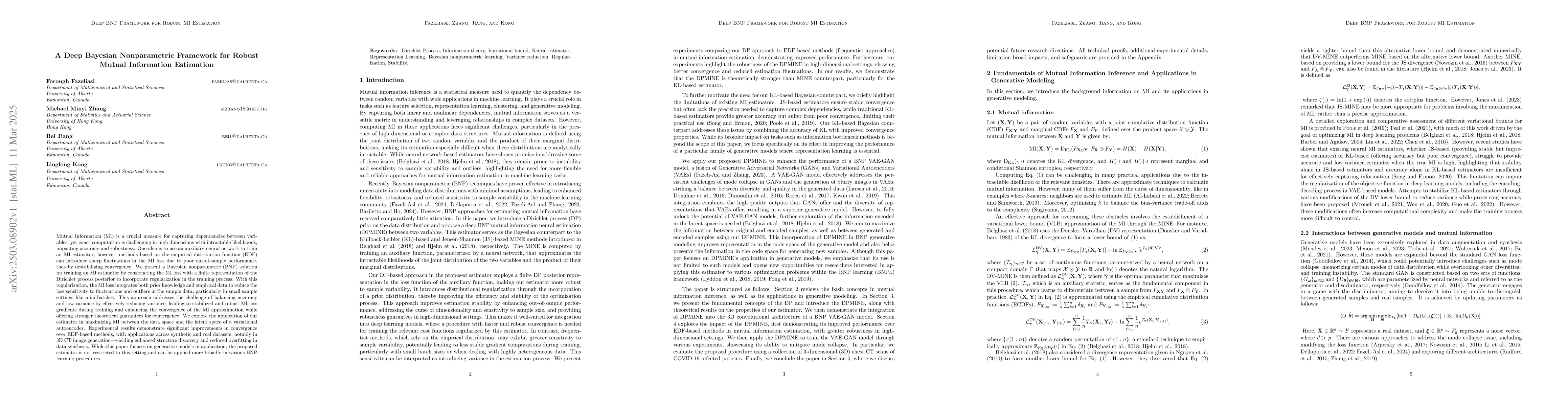 Thumbnail for A Deep Bayesian Nonparametric Framework for Robust Mutual Information
  Estimation