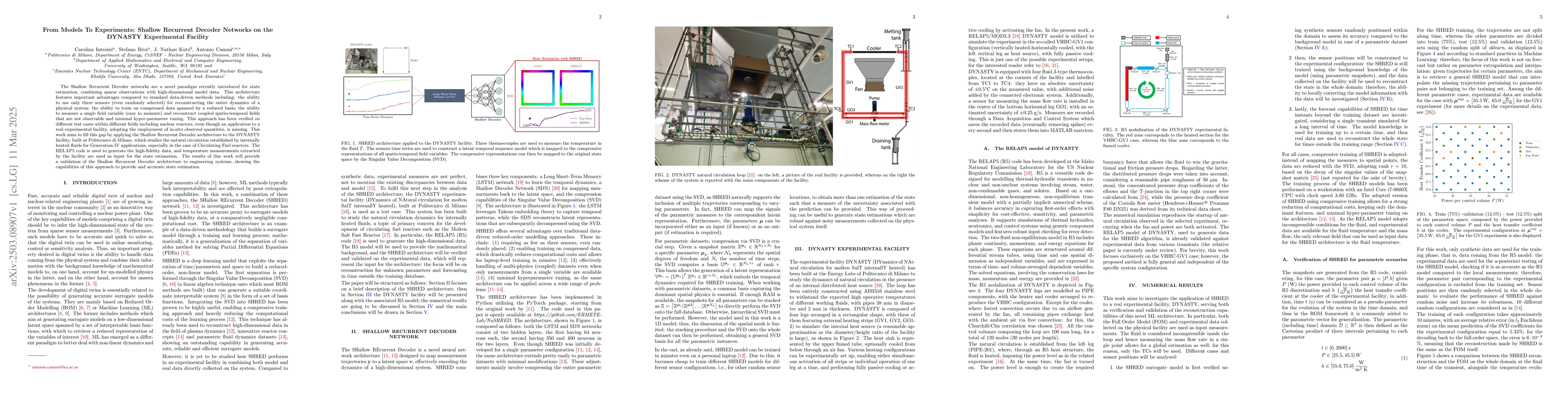 Thumbnail for From Models To Experiments: Shallow Recurrent Decoder Networks on the
  DYNASTY Experimental Facility