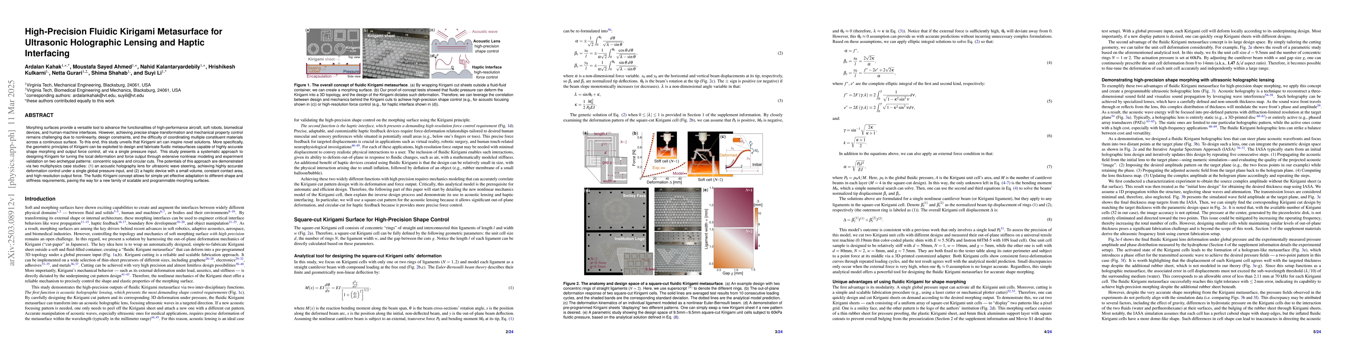 Thumbnail for High-Precision Fluidic Kirigami Metasurface for Ultrasonic Holographic
  Lensing and Haptic Interfacing