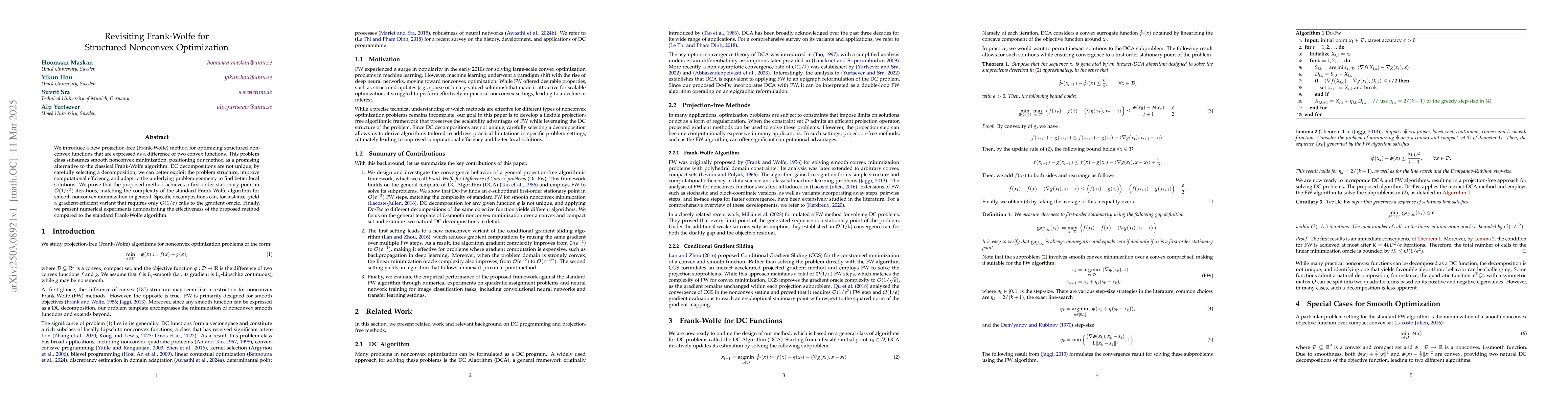 Thumbnail for Revisiting Frank-Wolfe for Structured Nonconvex Optimization