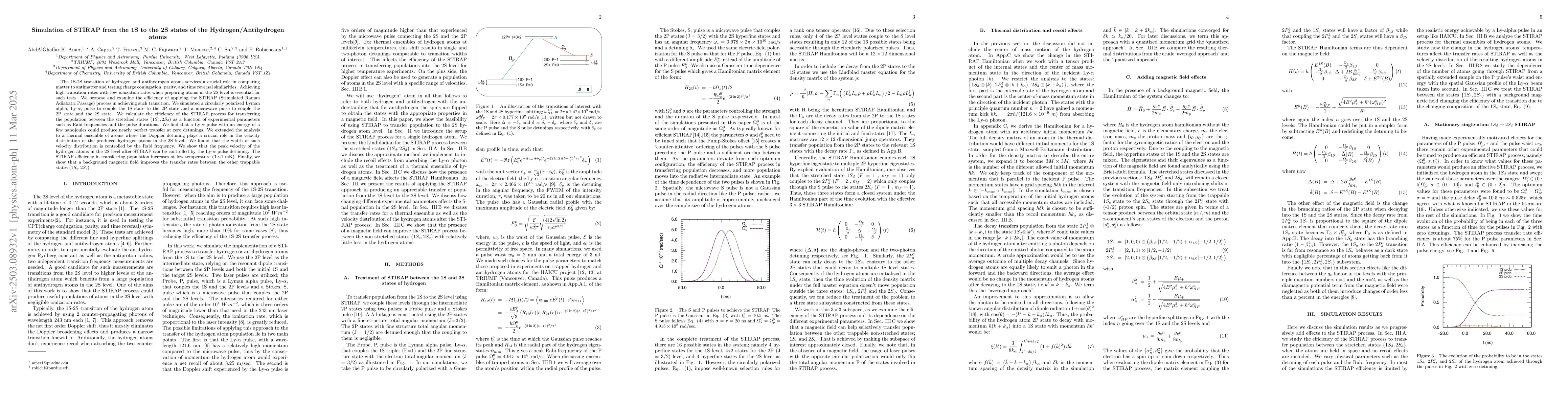 Thumbnail for Simulation of STIRAP from the 1S to the 2S states of the
  Hydrogen/Antihydrogen atoms