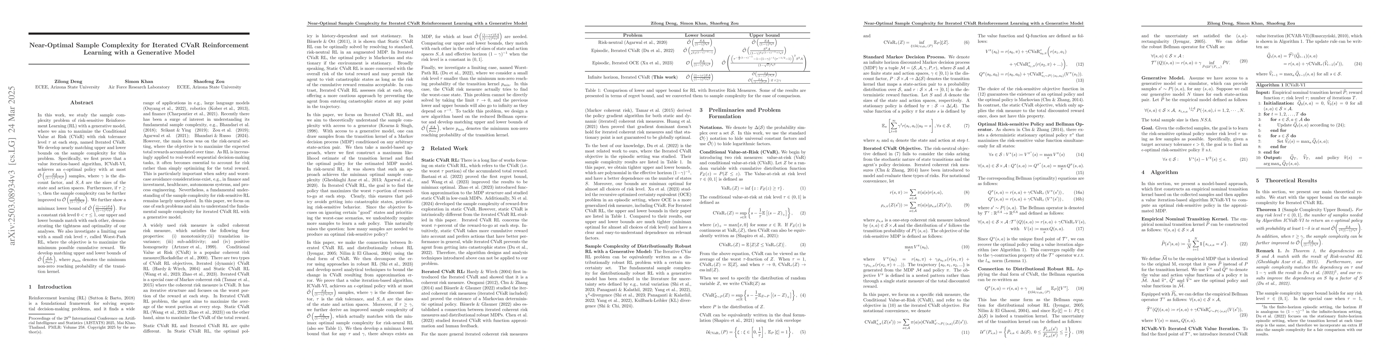 Thumbnail for Near-Optimal Sample Complexity for Iterated CVaR Reinforcement Learning
  with a Generative Model