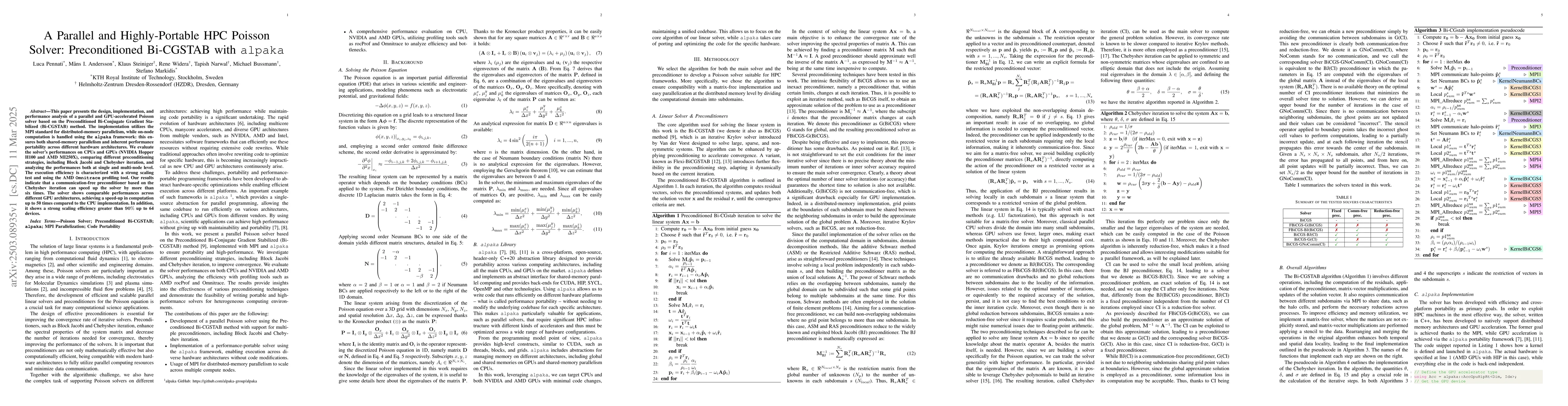 Thumbnail for A Parallel and Highly-Portable HPC Poisson Solver: Preconditioned
  Bi-CGSTAB with alpaka