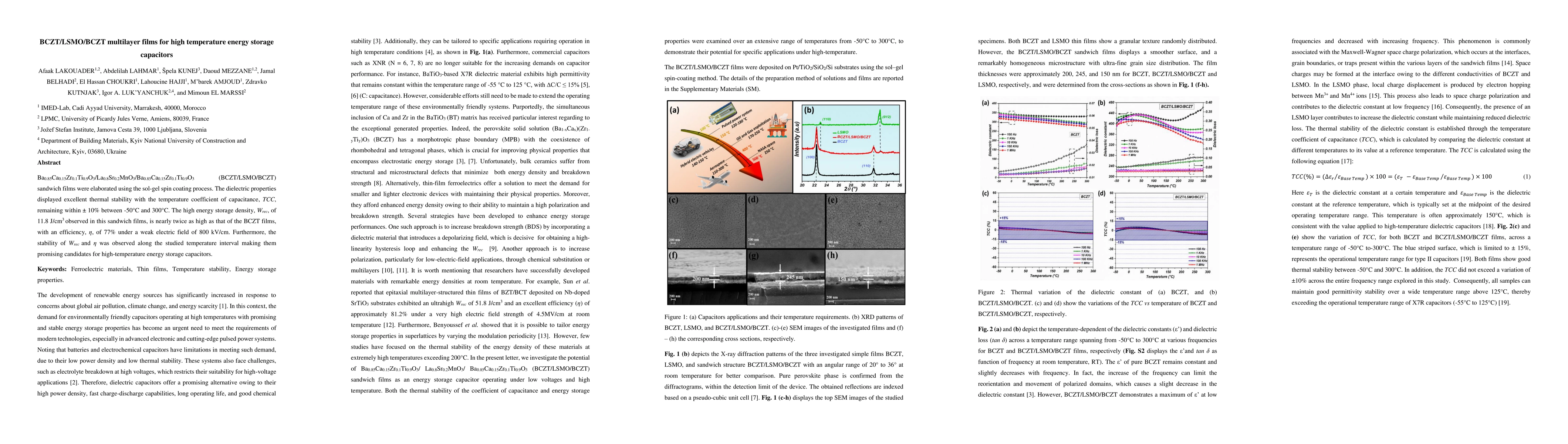 Thumbnail for BCZT/LSMO/BCZT multilayer films for high temperature energy storage
  capacitors