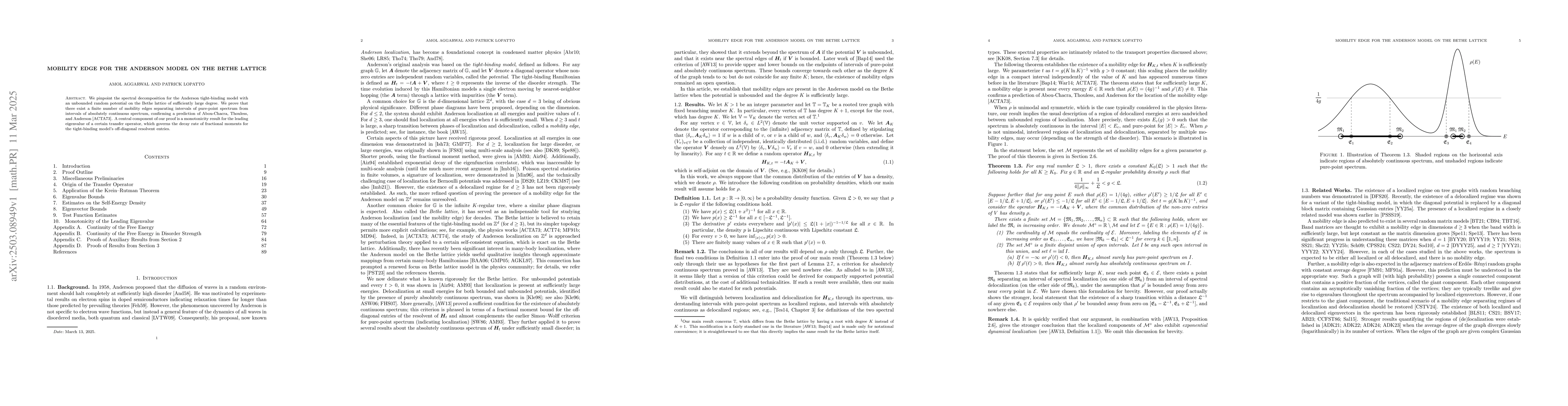 Thumbnail for Mobility Edge for the Anderson Model on the Bethe Lattice