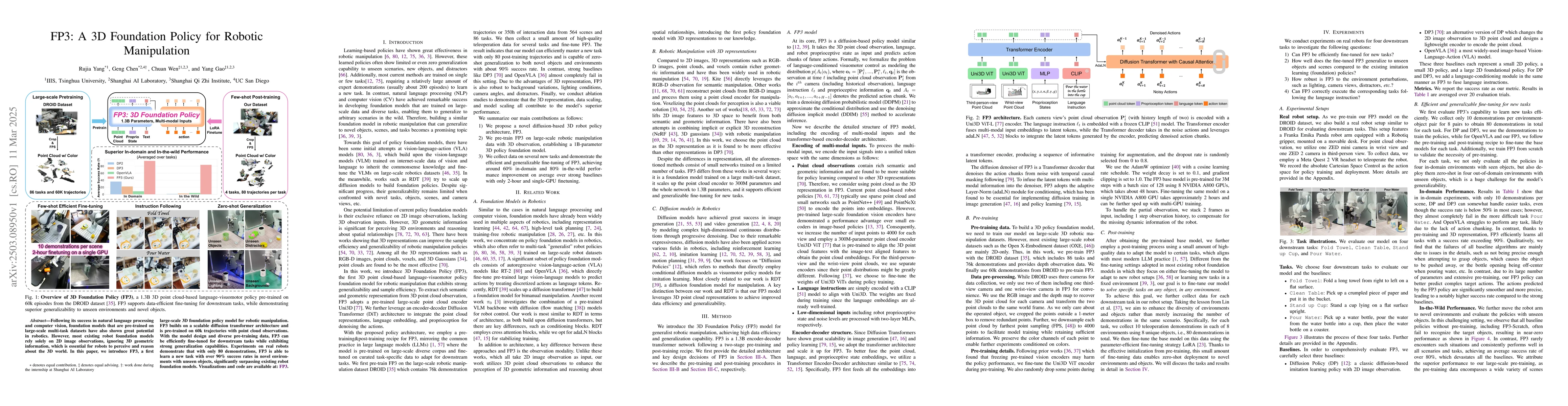 Thumbnail for FP3: A 3D Foundation Policy for Robotic Manipulation