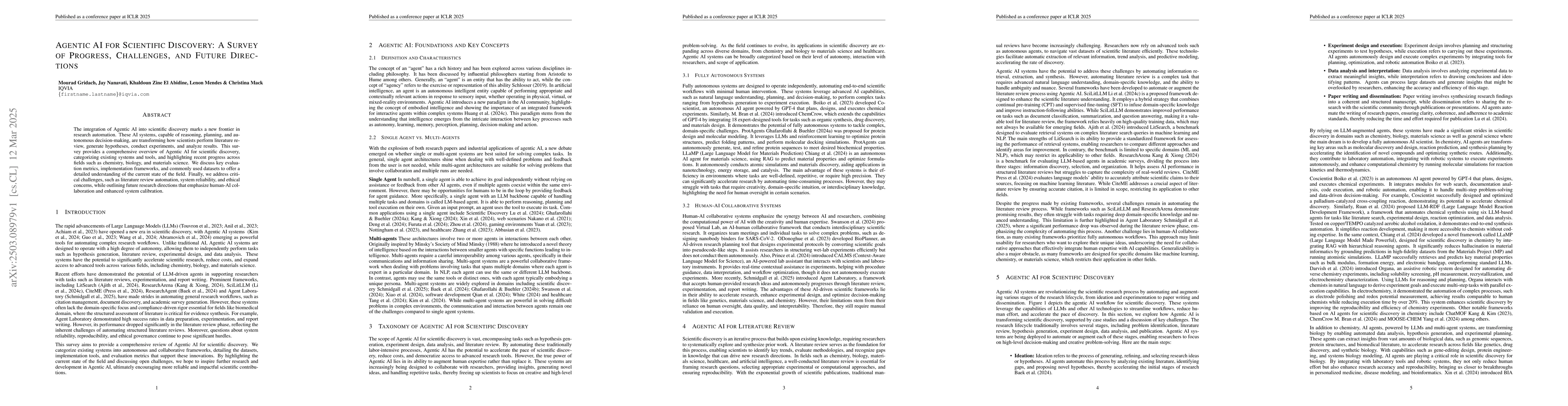Thumbnail for Agentic AI for Scientific Discovery: A Survey of Progress, Challenges,
  and Future Directions