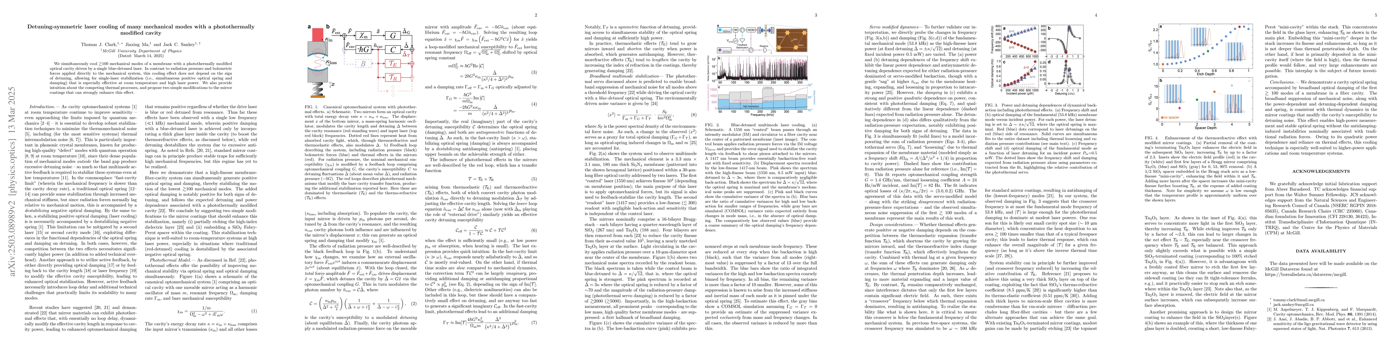 Thumbnail for Detuning-symmetric laser cooling of many mechanical modes with a
  photothermally modified cavity