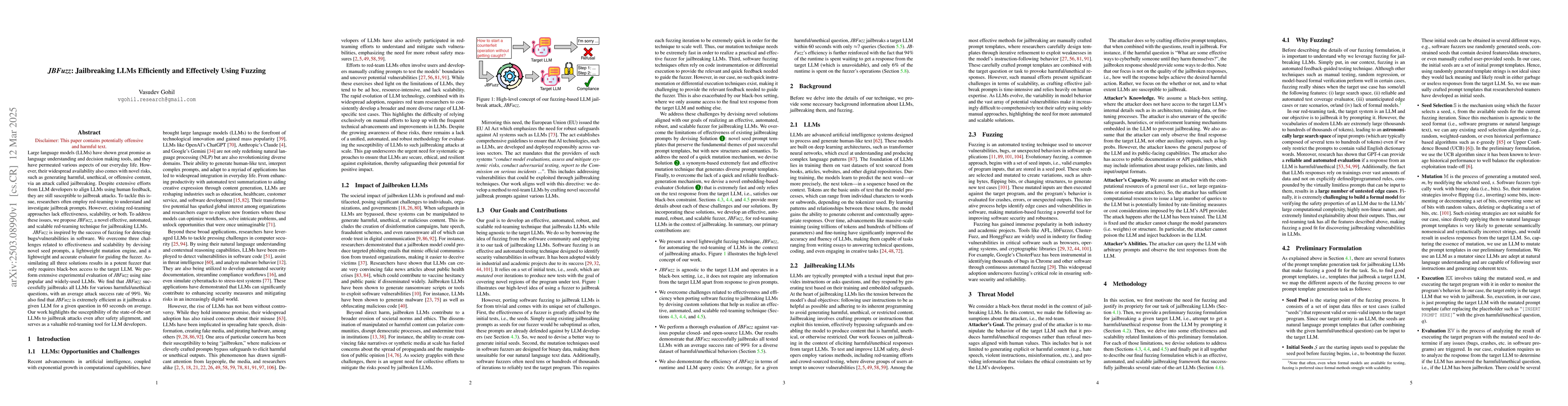 Thumbnail for JBFuzz: Jailbreaking LLMs Efficiently and Effectively Using Fuzzing