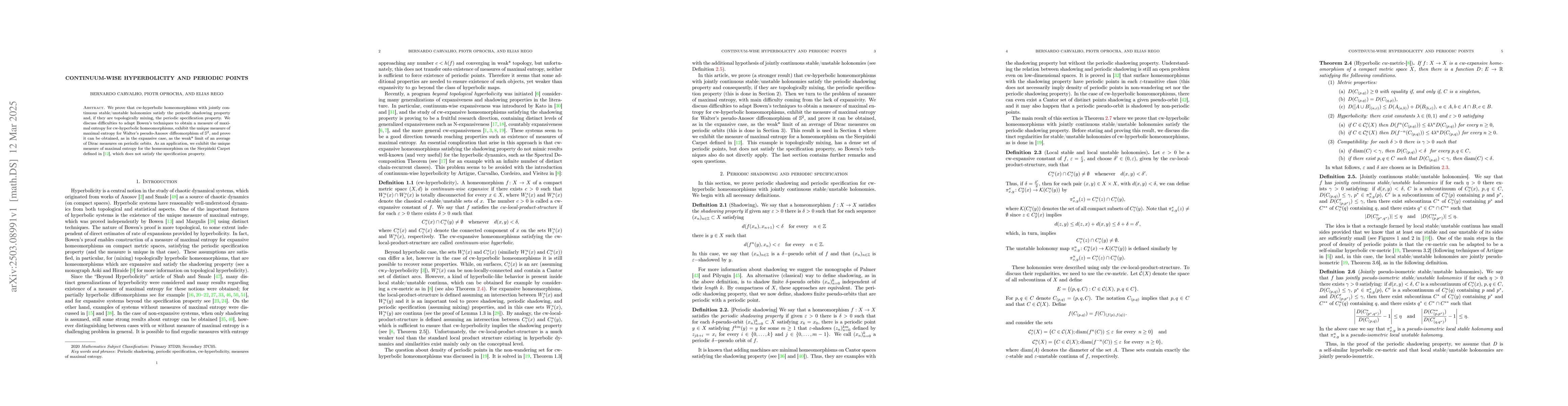 Thumbnail for Continuum-wise hyperbolicity and periodic points