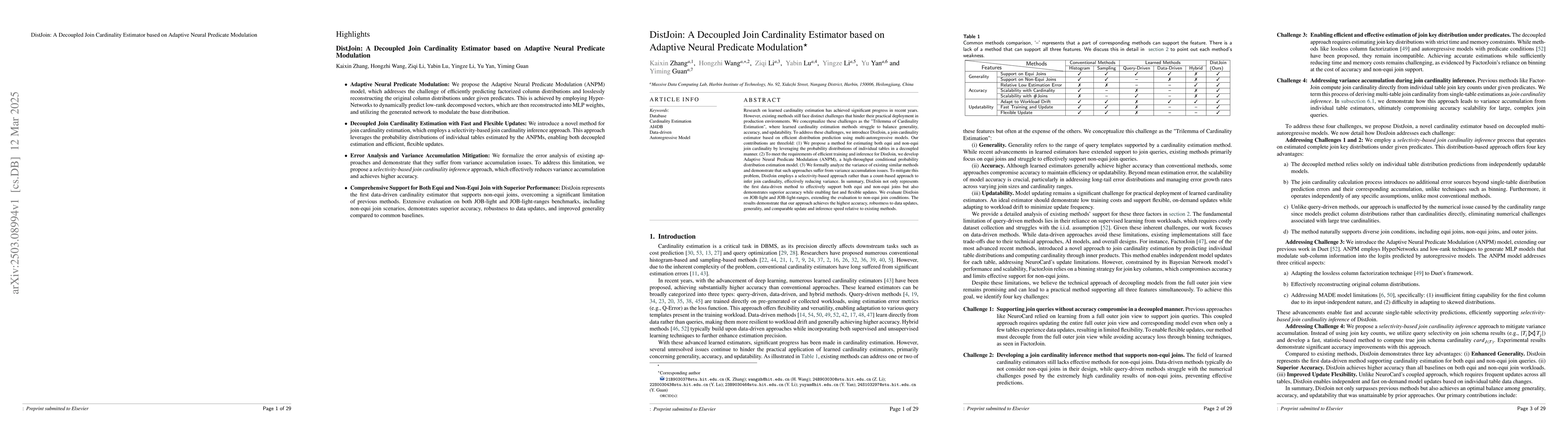 Thumbnail for DistJoin: A Decoupled Join Cardinality Estimator based on Adaptive
  Neural Predicate Modulation