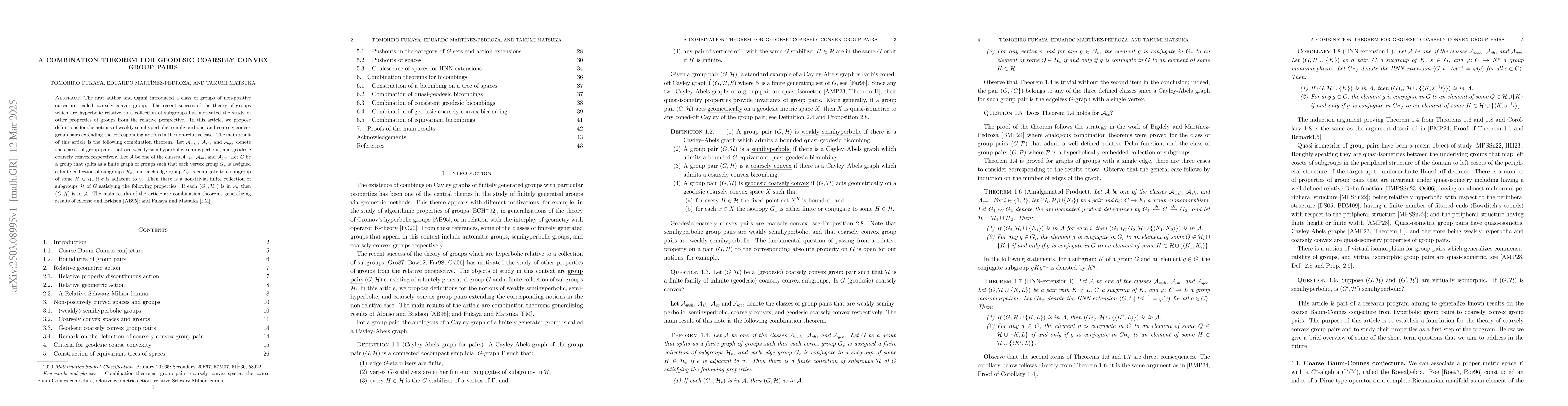 Thumbnail for A Combination Theorem for Geodesic Coarsely Convex Group Pairs