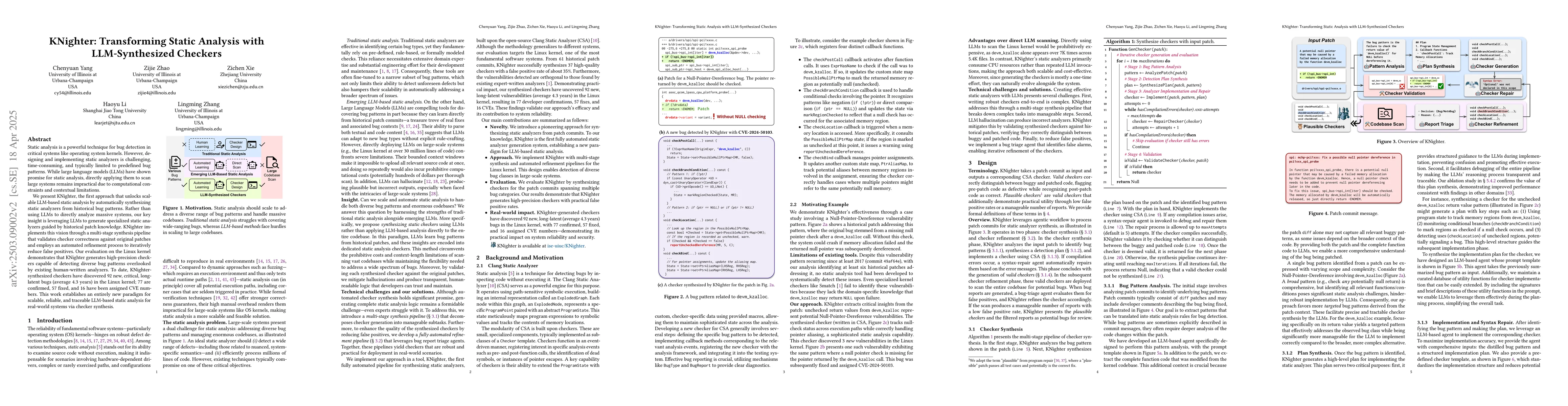 Thumbnail for KNighter: Transforming Static Analysis with LLM-Synthesized Checkers