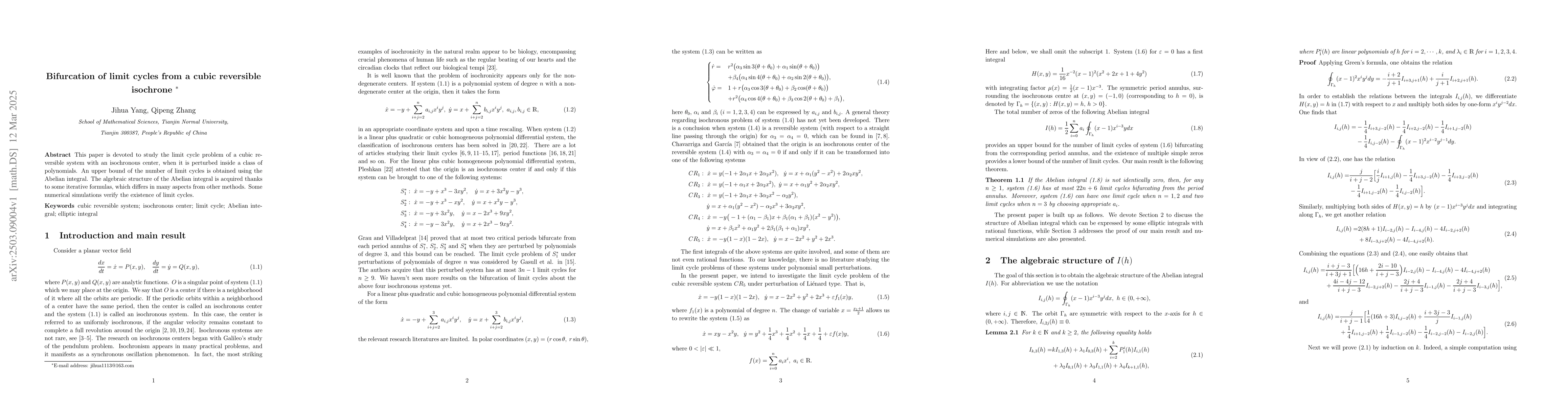 Thumbnail for Bifurcation of limit cycles from a cubic reversible isochrone