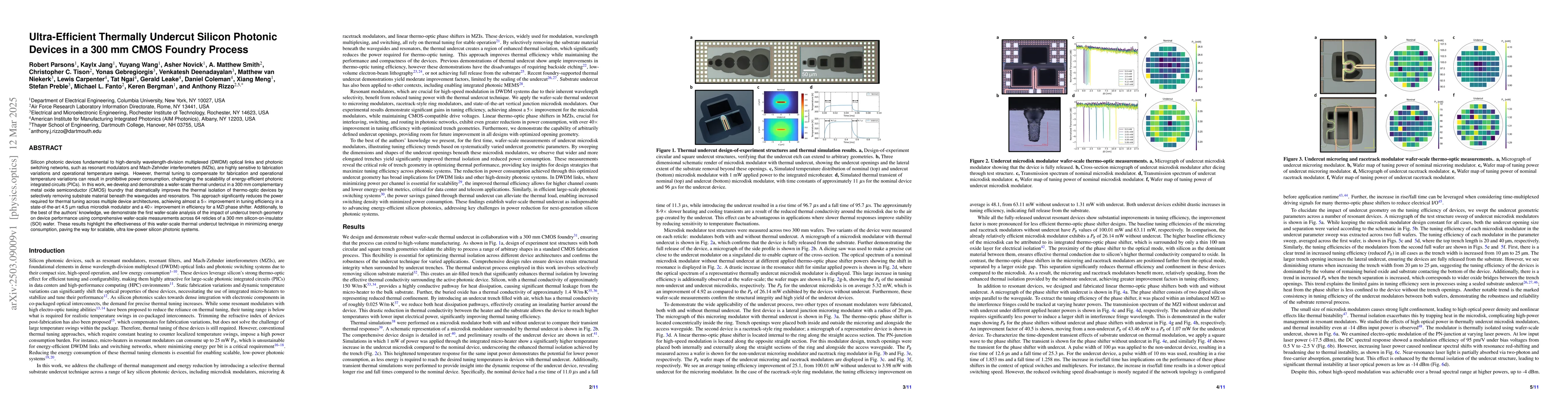 Thumbnail for Ultra-Efficient Thermally Undercut Silicon Photonic Devices in a 300 mm
  CMOS Foundry Process