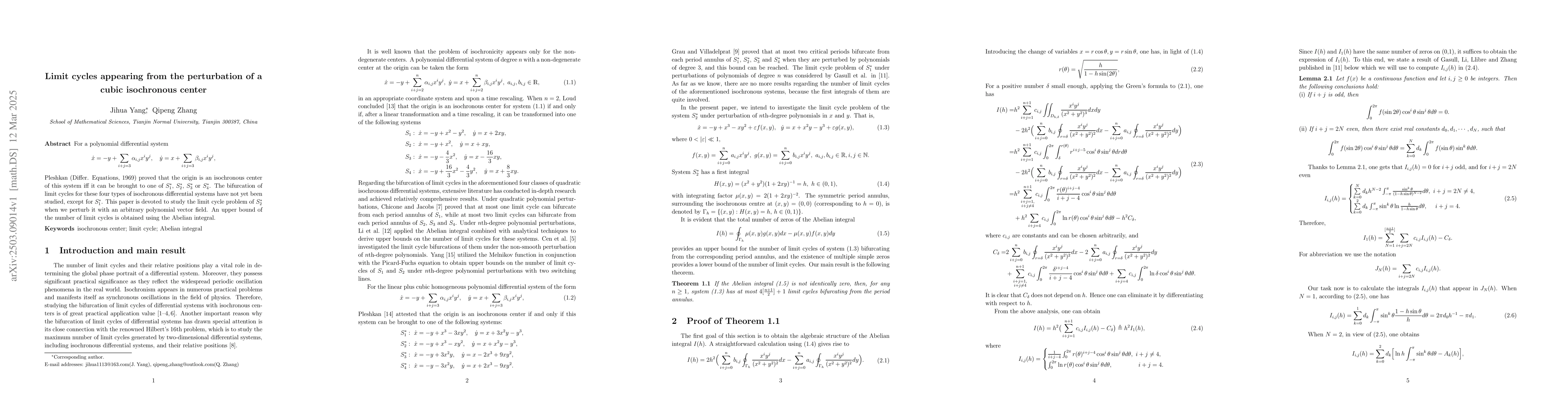 Thumbnail for Limit cycles appearing from the perturbation of a cubic isochronous
  center