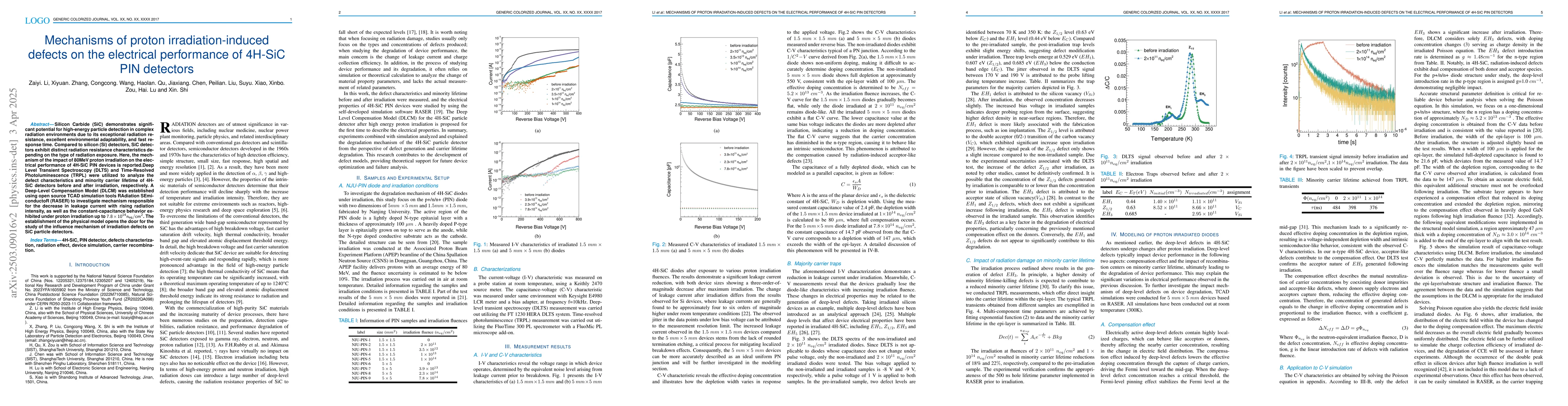 Thumbnail for Mechanism of the impact of radiation defects on the electrical
  performance of 4H-SiC PIN detectors