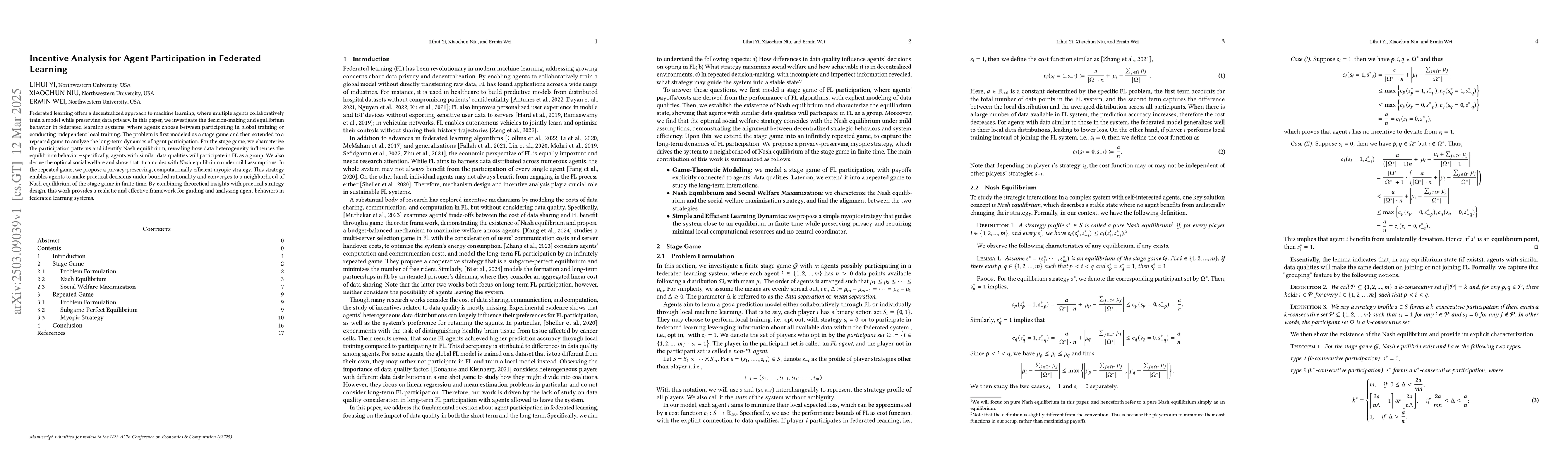 Thumbnail for Incentive Analysis for Agent Participation in Federated Learning