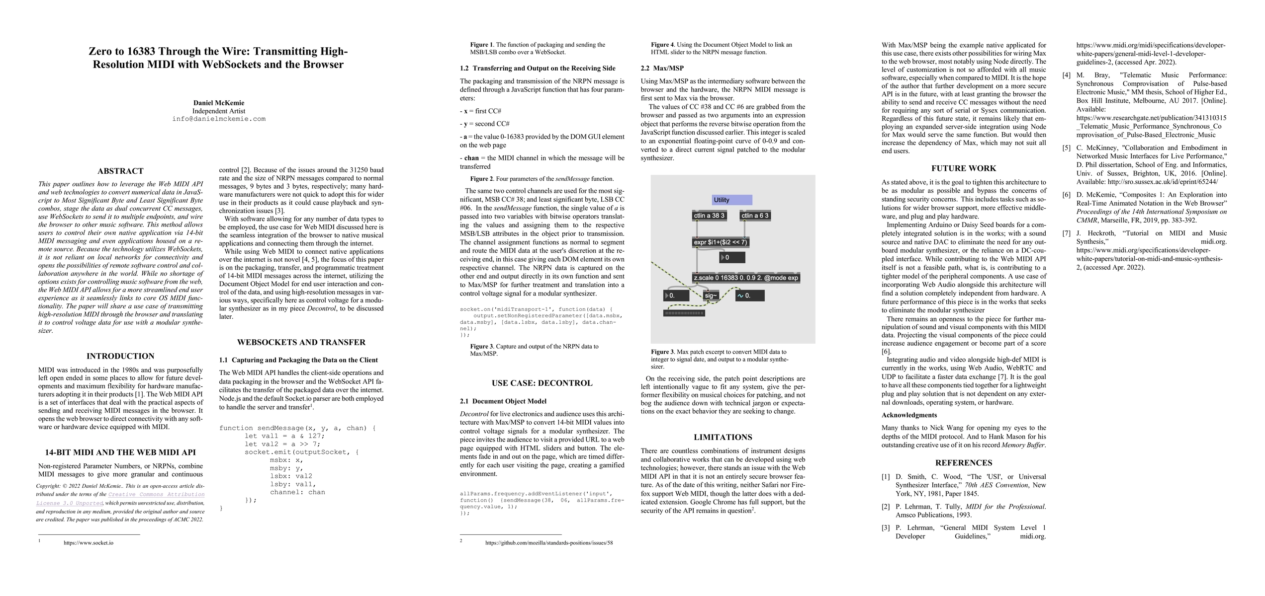 Thumbnail for Zero to 16383 Through the Wire: Transmitting High- Resolution MIDI with
  WebSockets and the Browser