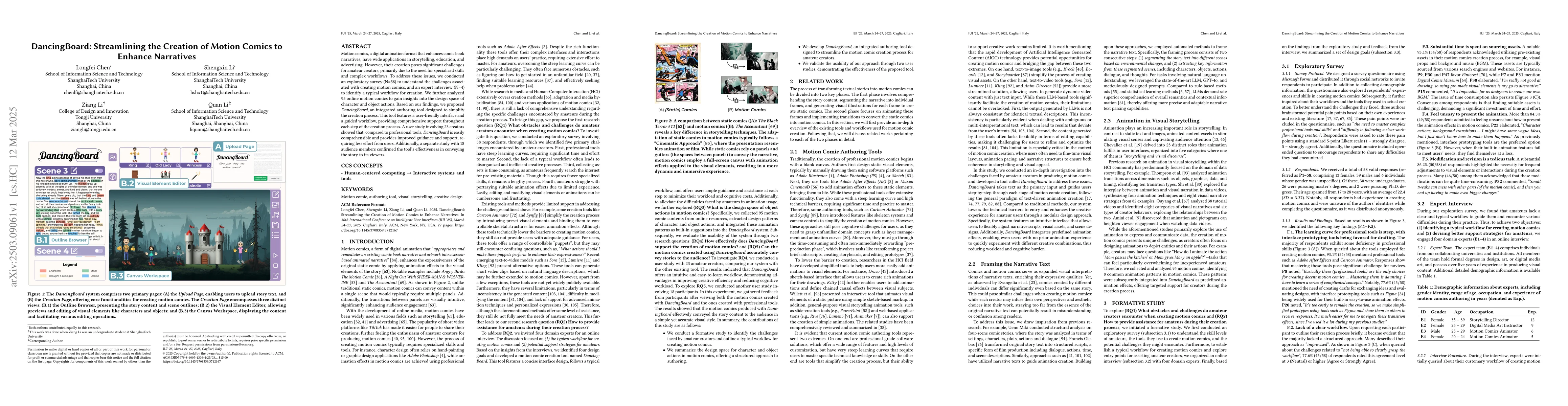 Thumbnail for DancingBoard: Streamlining the Creation of Motion Comics to Enhance
  Narratives