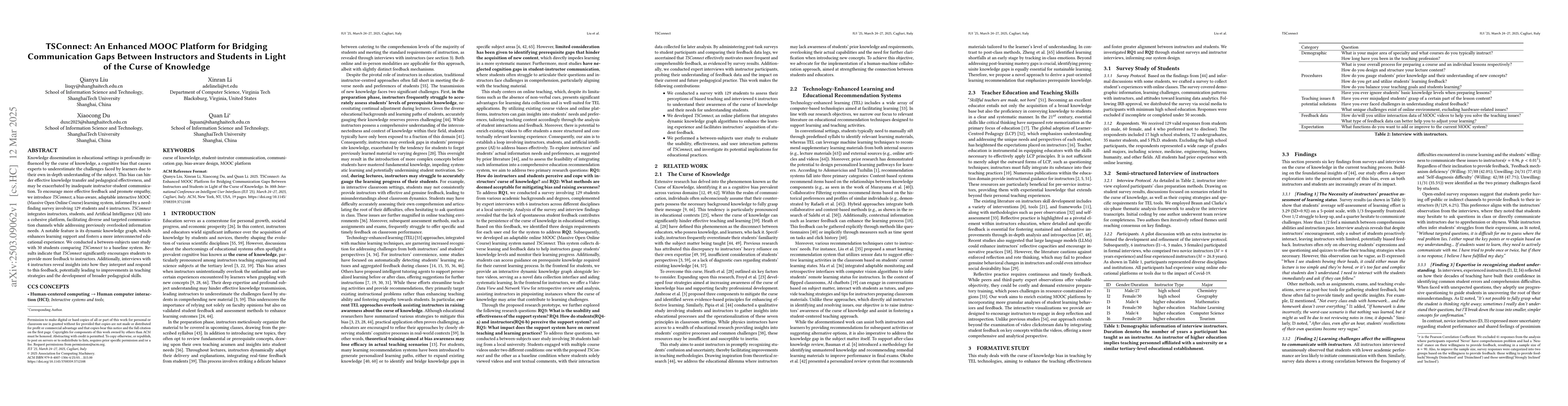 Thumbnail for TSConnect: An Enhanced MOOC Platform for Bridging Communication Gaps
  Between Instructors and Students in Light of the Curse of Knowledge