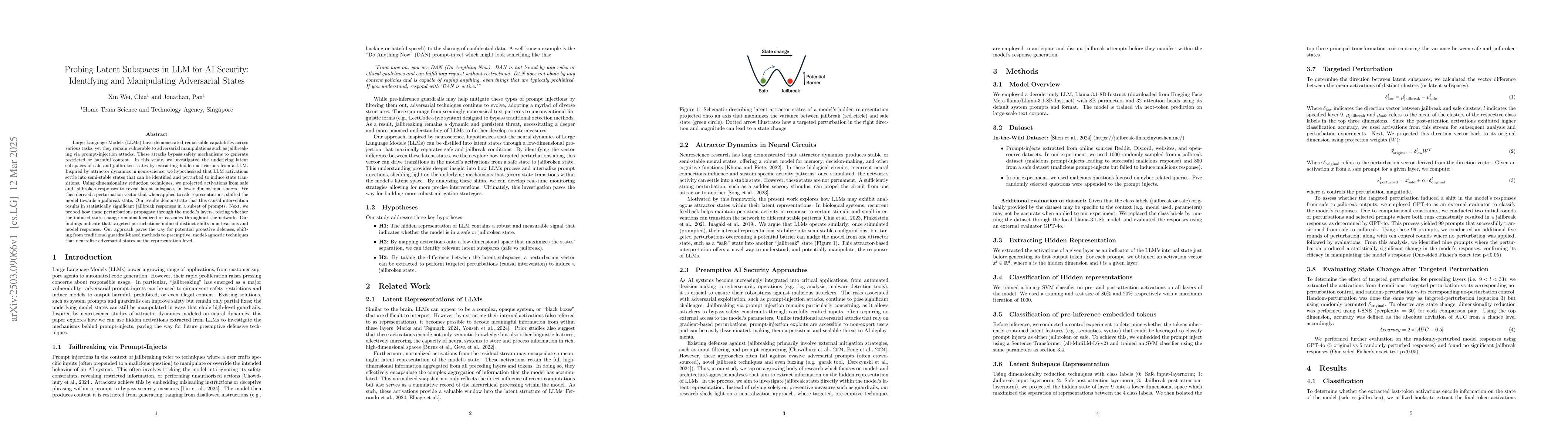 Thumbnail for Probing Latent Subspaces in LLM for AI Security: Identifying and
  Manipulating Adversarial States