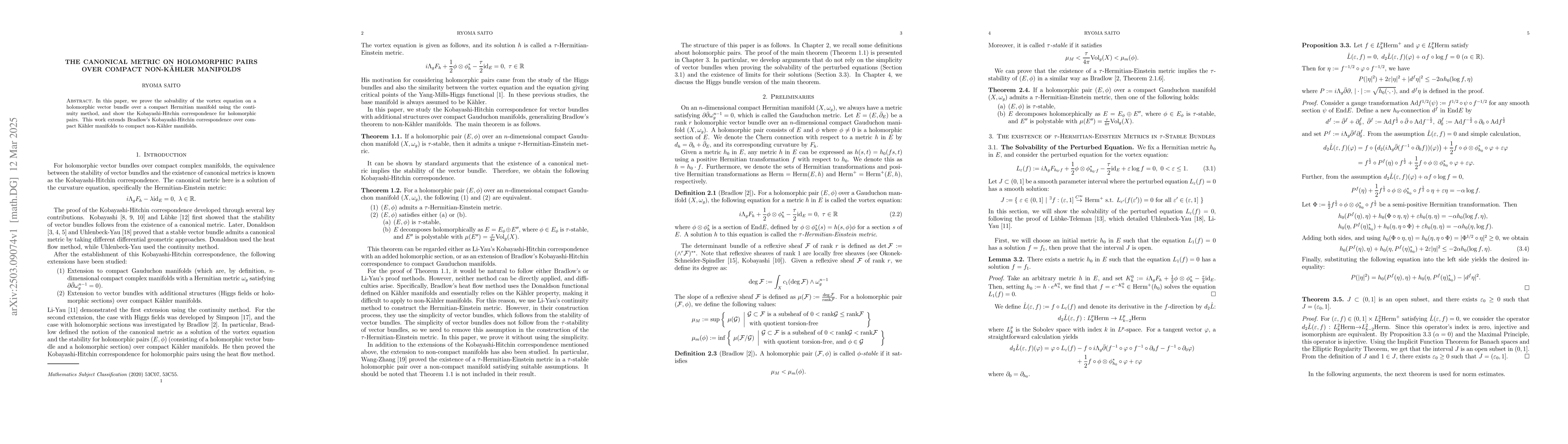 Thumbnail for The Canonical Metric on Holomorphic Pairs over Compact Non-Kähler
  Manifolds