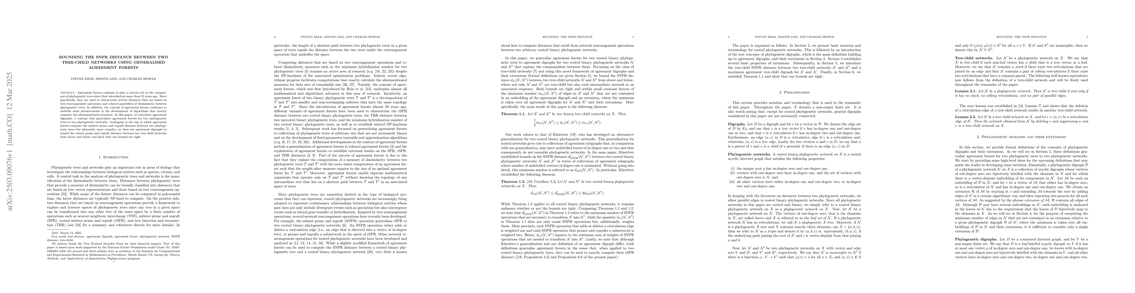 Thumbnail for Bounding the SNPR distance between two tree-child networks using
  generalised agreement forests