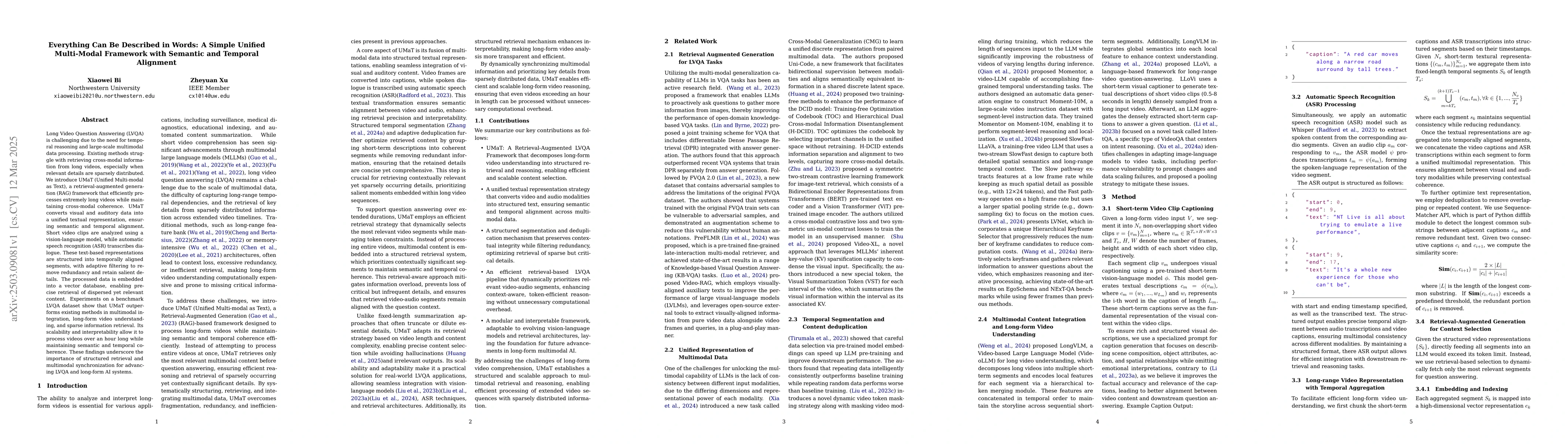 Thumbnail for Everything Can Be Described in Words: A Simple Unified Multi-Modal
  Framework with Semantic and Temporal Alignment