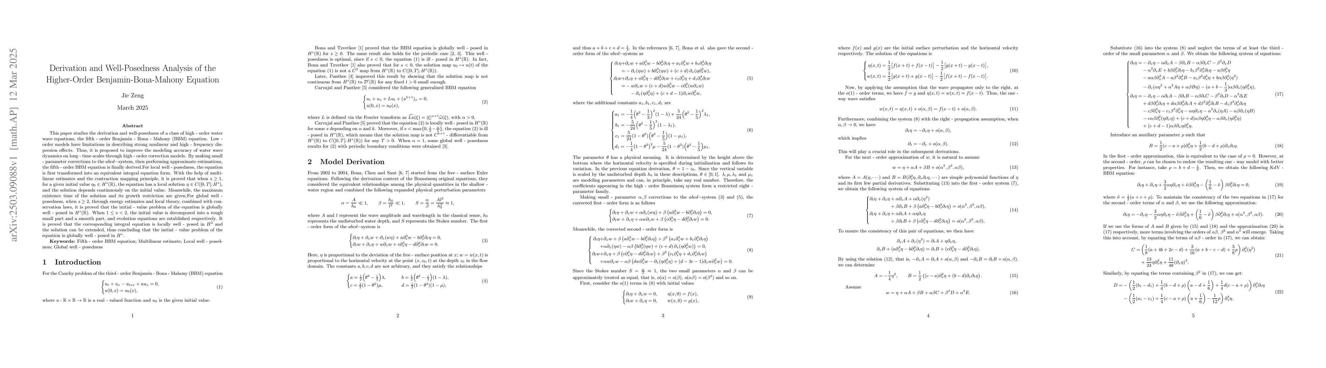 Thumbnail for Derivation and Well-Posedness Analysis of the Higher-Order
  Benjamin-Bona-Mahony Equation