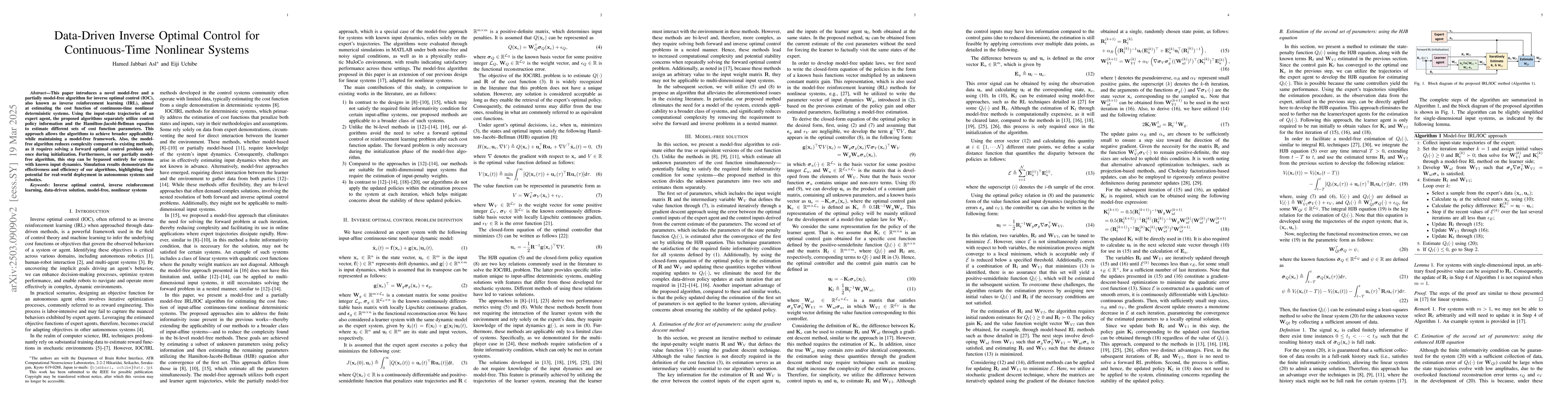 Thumbnail for Data-Driven Inverse Optimal Control for Continuous-Time Nonlinear
  Systems