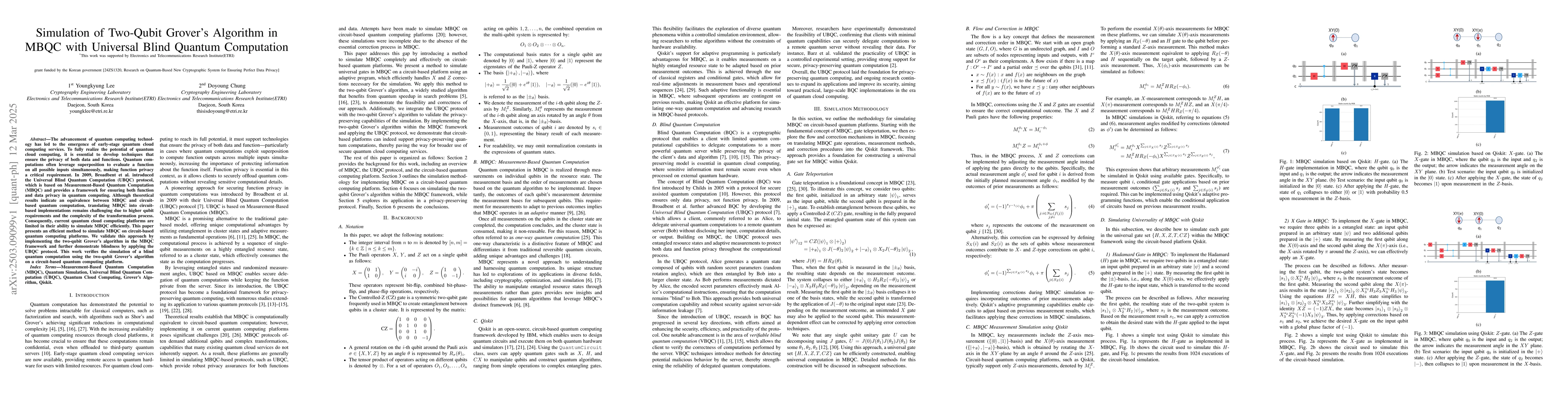 Thumbnail for Simulation of Two-Qubit Grover Algorithm in MBQC with Universal Blind
  Quantum Computation