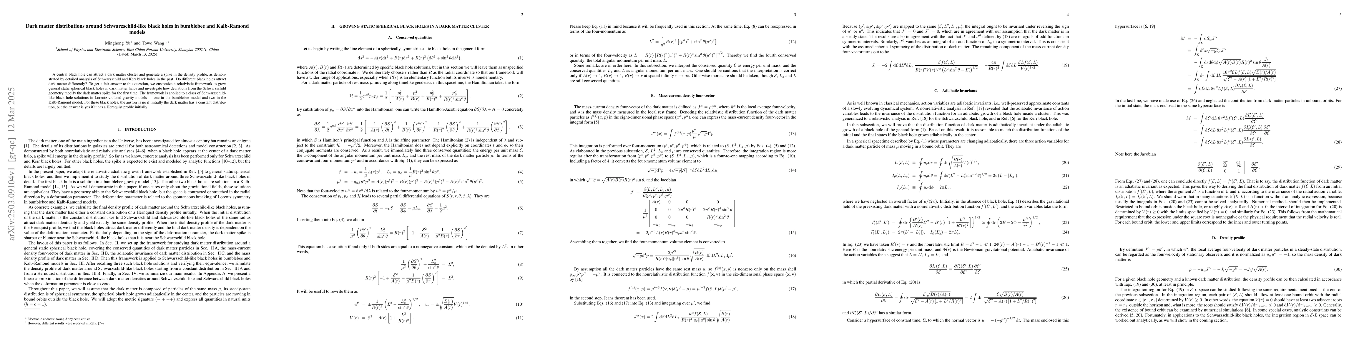 Thumbnail for Dark matter distributions around Schwarzschild-like black holes in
  bumblebee and Kalb-Ramond models