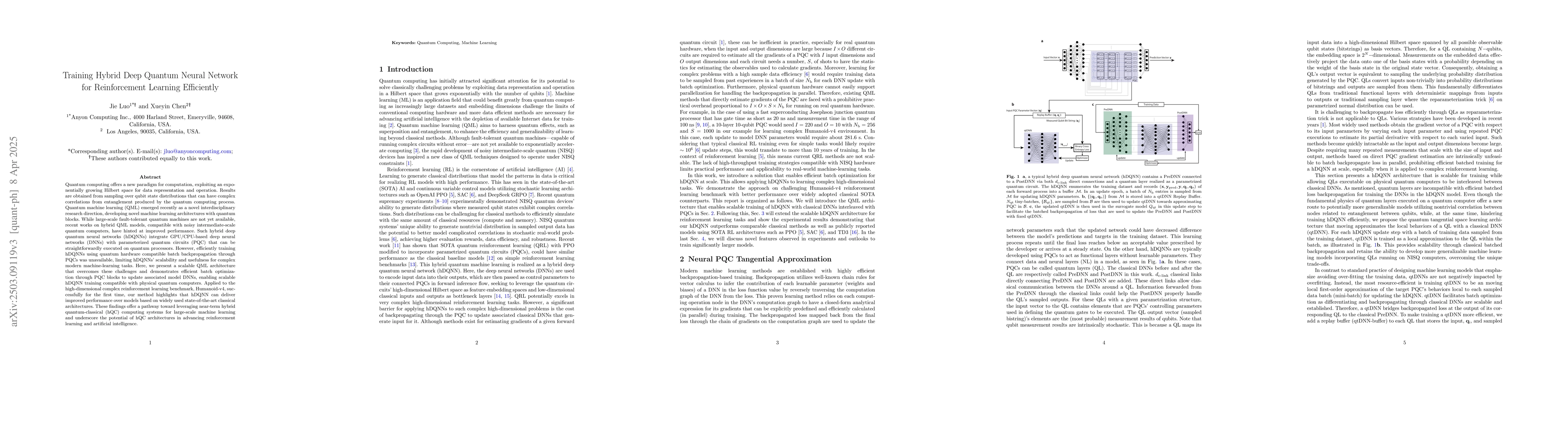 Thumbnail for Training Hybrid Deep Quantum Neural Network for Reinforced Learning
  Efficiently