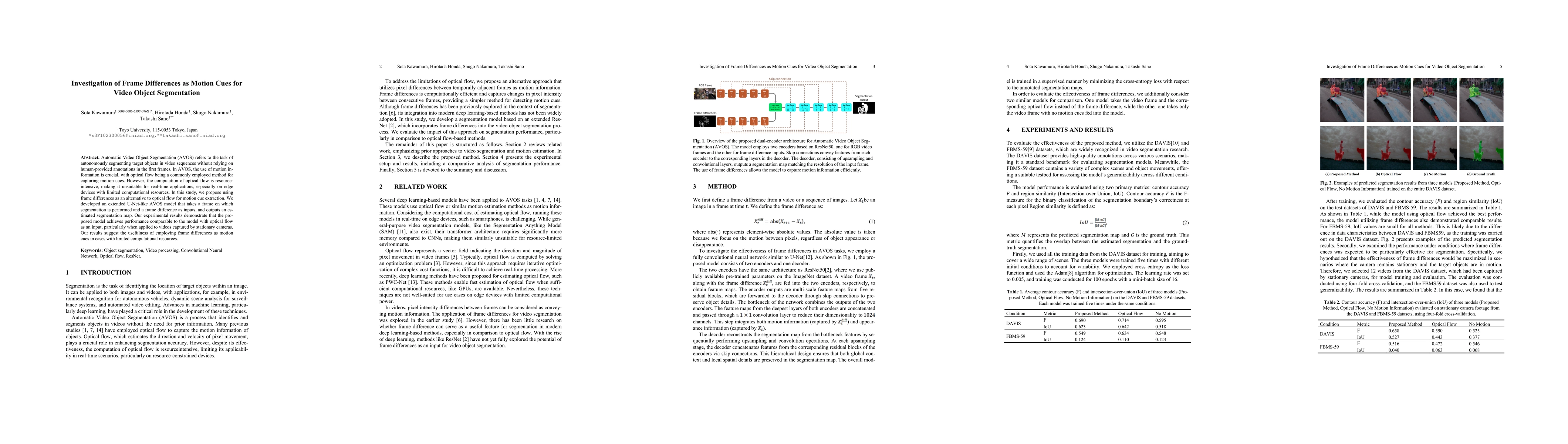 Thumbnail for Investigation of Frame Differences as Motion Cues for Video Object
  Segmentation
