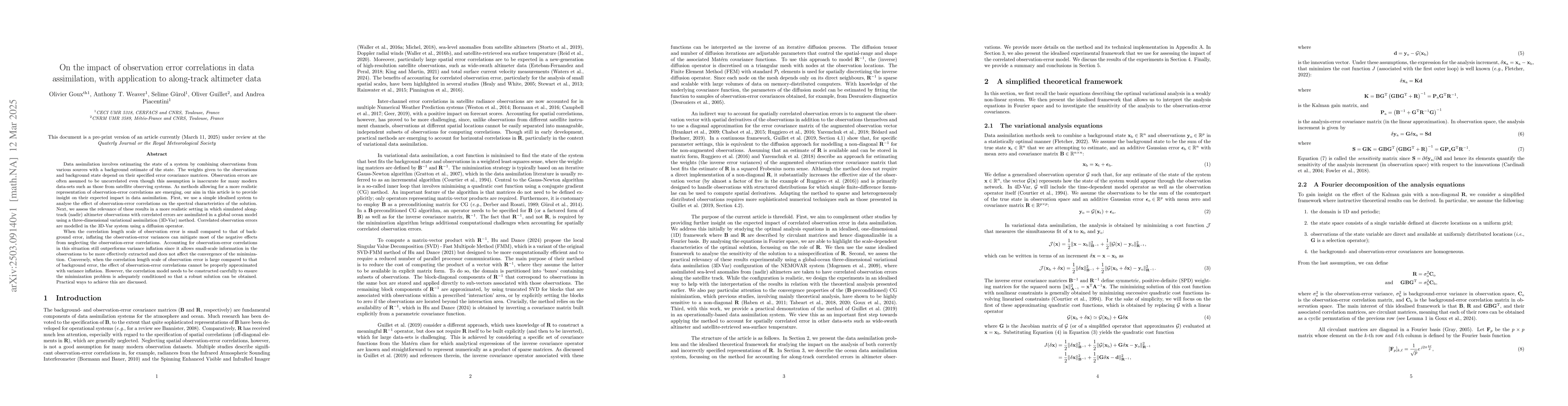 Thumbnail for On the impact of observation error correlations in data assimilation,
  with application to along-track altimeter data