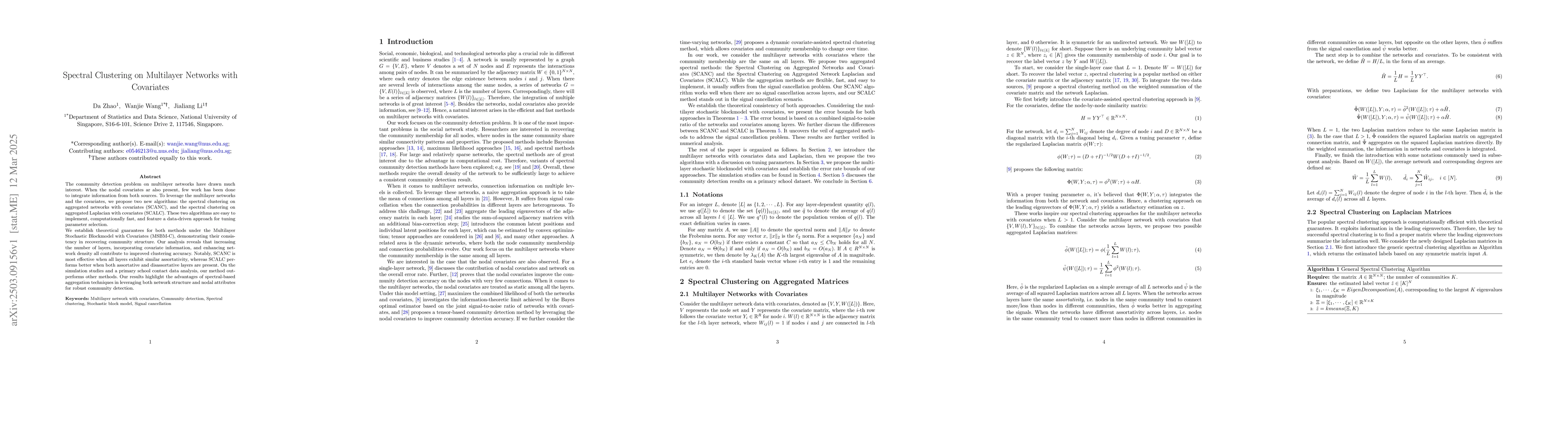 Thumbnail for Spectral Clustering on Multilayer Networks with Covariates