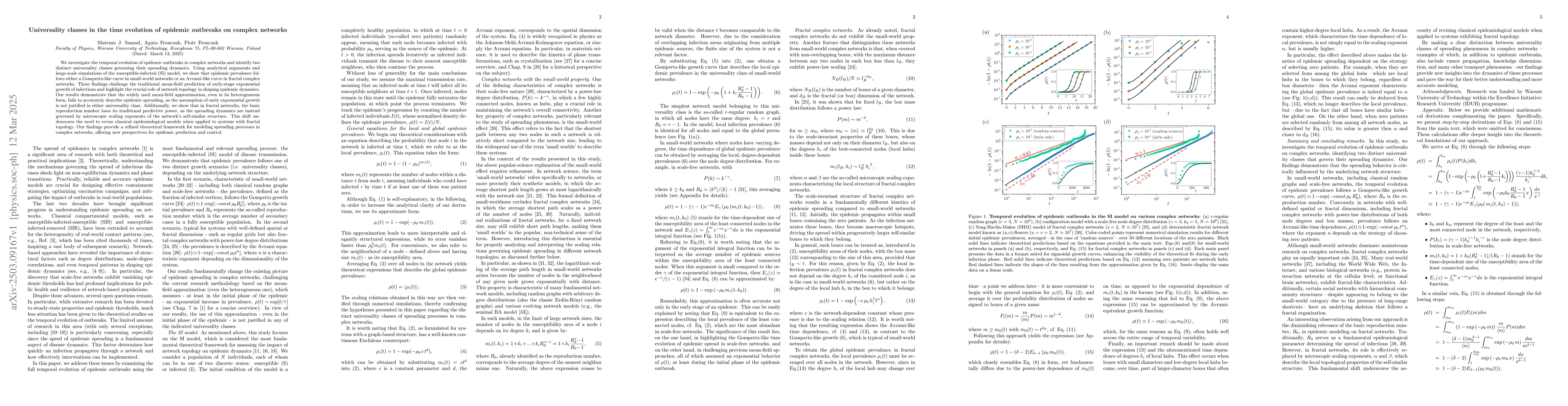 Thumbnail for Universality classes in the time evolution of epidemic outbreaks on
  complex networks